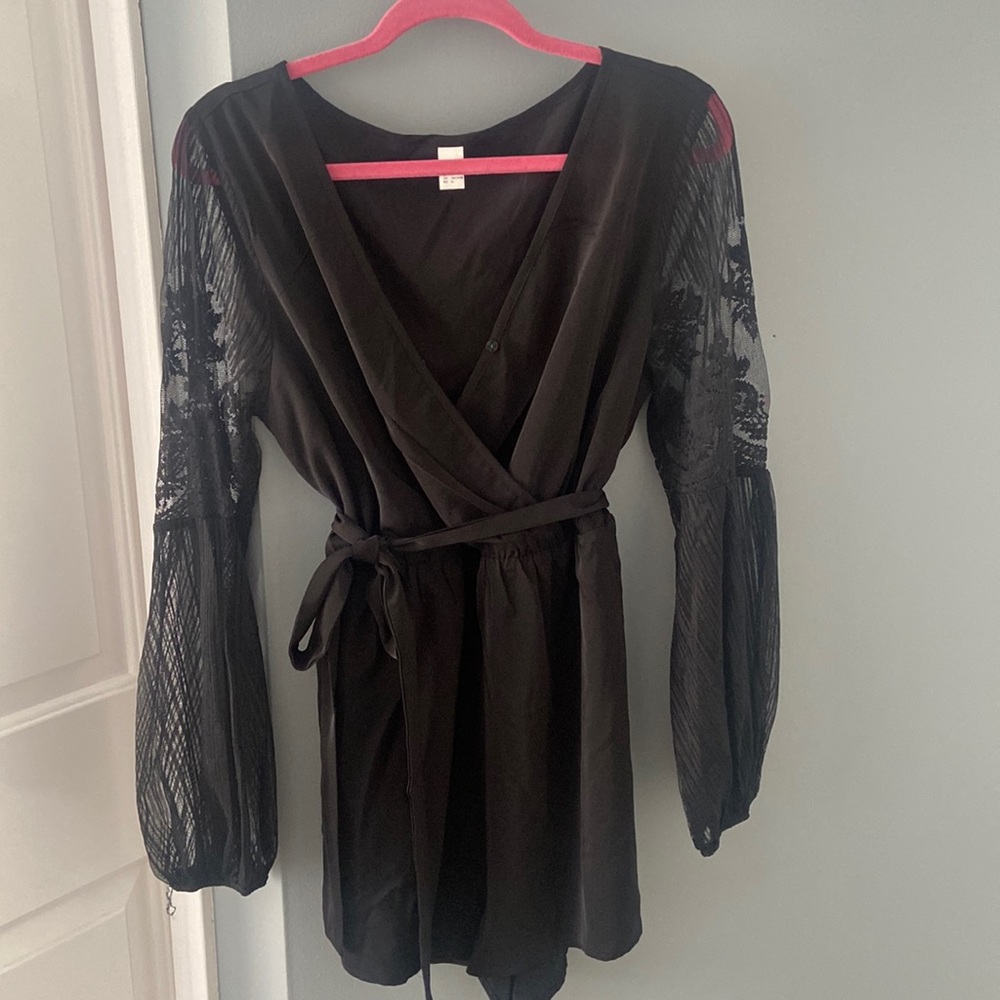 Black Romper-  lace long sleeves